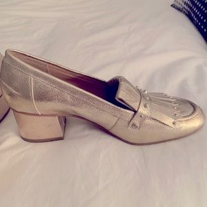Franco Sarto Metallic GOLD block heel loafers.